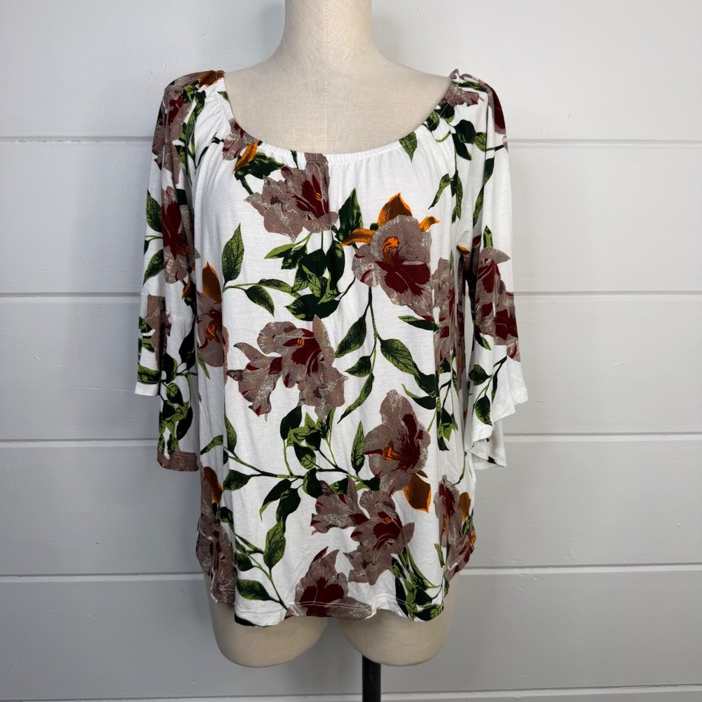 Lascana 12/14 Floral Bell‎ Sleeve Boho Blouse Scoop Neck Top Resortwear